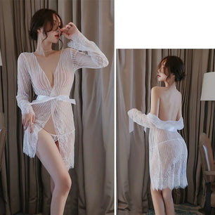 Women's Spandex V-Neck Long Sleeves Patchwork Sleepwear Dress