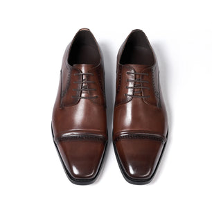 Men's Genuine Leather Square Toe Lace-Up Closure Formal Shoes