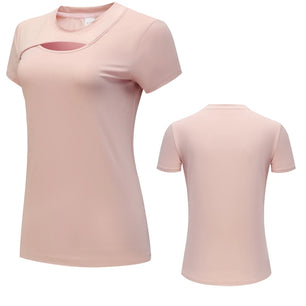 Women's Polyester O-Neck Short Sleeves Breathable Workout Top