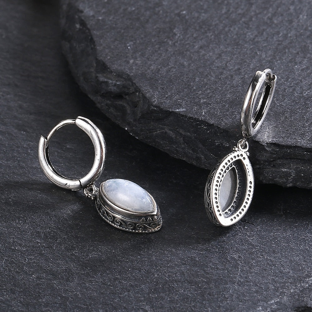 Women's Tibetan Silver Moonstone Geometric Pattern Party Earrings