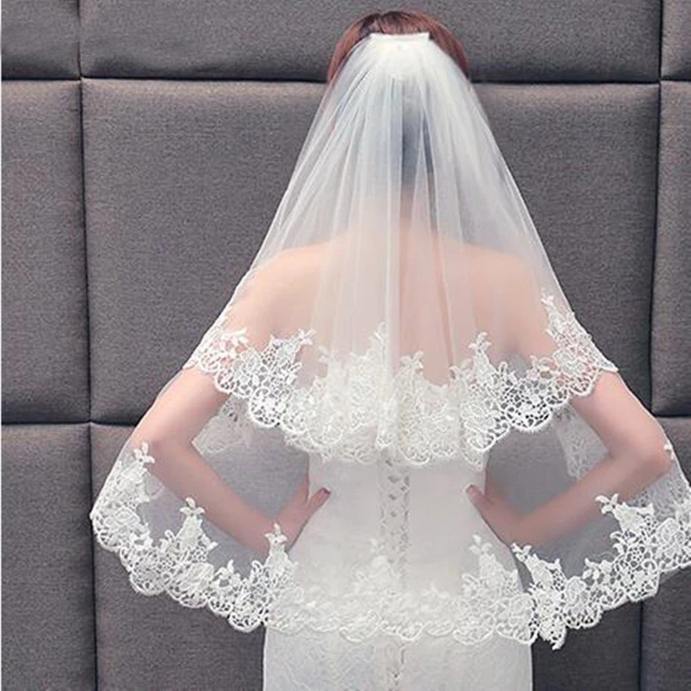 Women's Polyester Applique Edge Two-Layer Bridal Wedding Veils