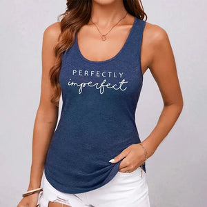 Women's Polyester O-Neck Sleeveless Letter Pattern Mini Blouse