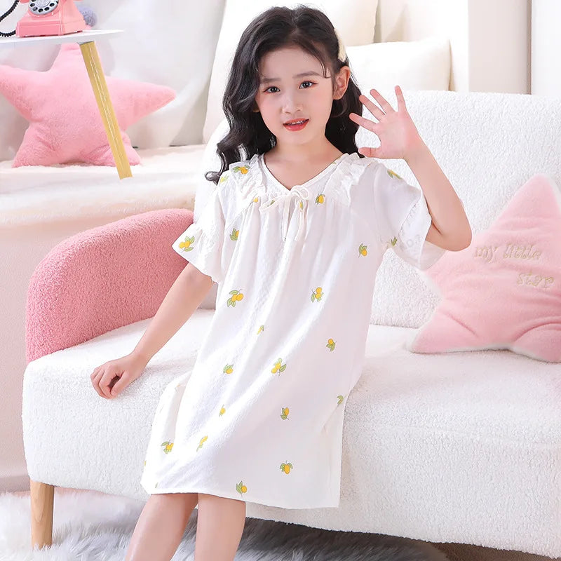 Kid's Girl Polyester V-Neck Short Sleeves Trendy Nightgowns Dress