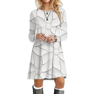 Women's Polyester O-Neck Long Sleeves Mini Casual Wear Dress