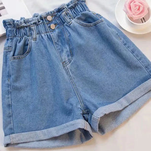 Women's Polyester High Waist Zipper Fly Casual Plain Denim Shorts