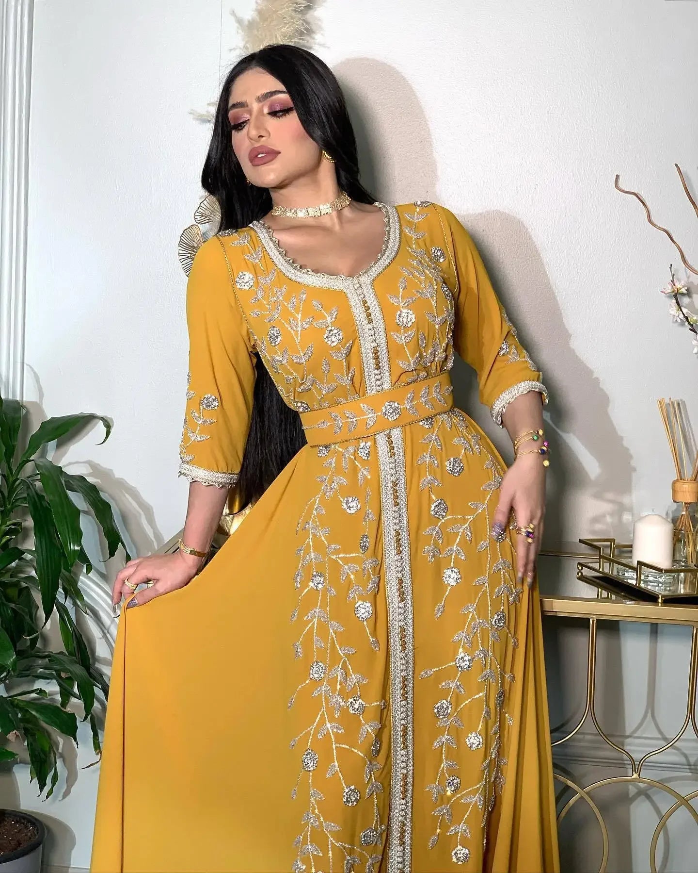 Women's Arabian Polyester Full Sleeve Embroidery Pattern Dress