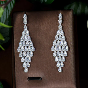 Women's Copper Cubic Zirconia Trendy Bridal Wedding Drop Earrings