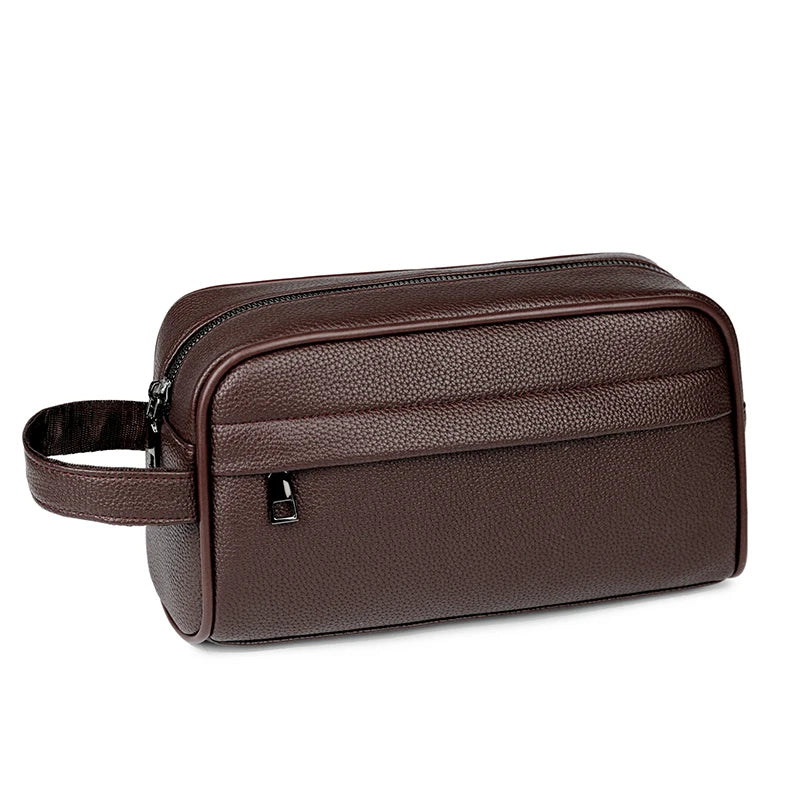 Men's PU Leather Zipper Closure Silt Pocket Elegant Clutch Bag