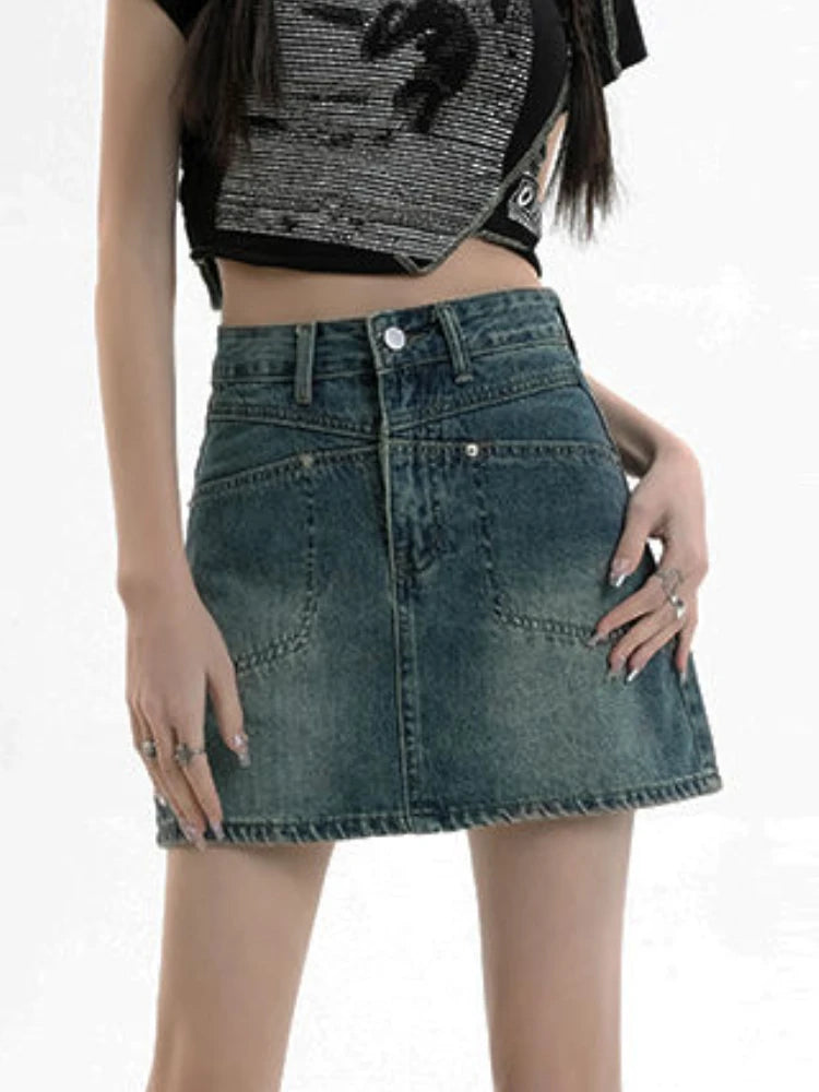 Women's Polyester High Waist Solid Pattern Casual Denim Skirts