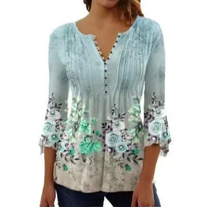 Women's Polyester V-Neck Long Sleeves Floral Pattern Mini Blouse