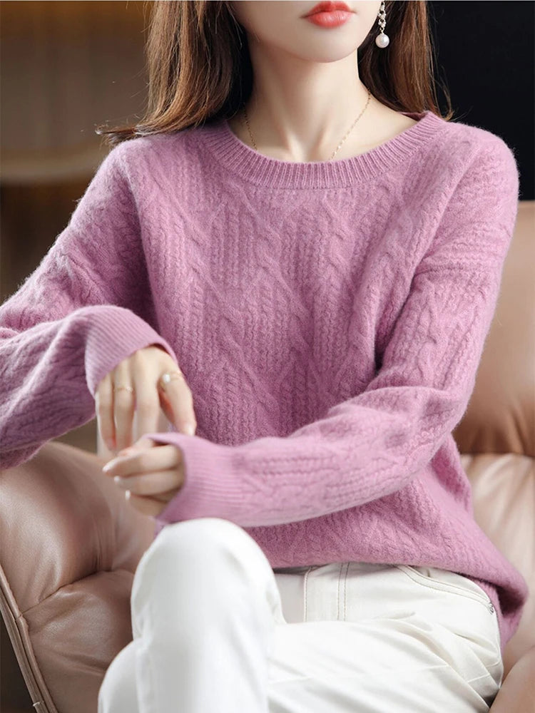 Women's Acrylic O-Neck Full Sleeves Knitted Pullover Sweater