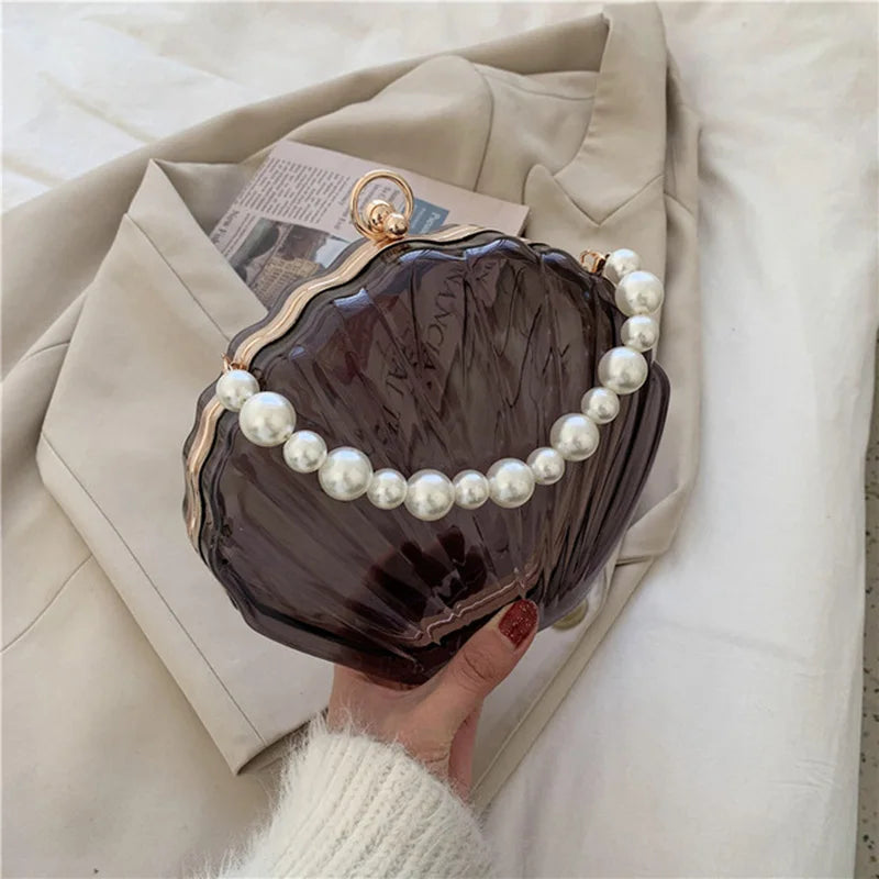 Women's Acrylic Hasp Closure Pearl Pattern Luxury Evening Handbag