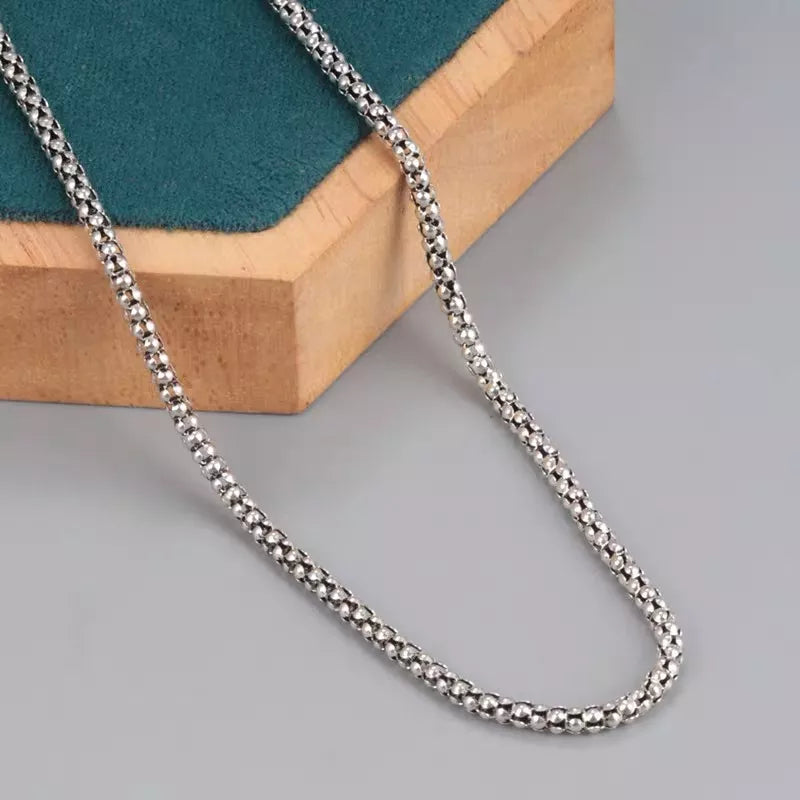 Men's 925 Sterling Silver Popcorn Chain Geometric Pattern Necklace