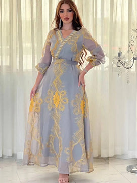 Women's Arabian Polyester Full Sleeves Embroidery Pattern Dress