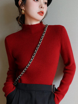 Women's Acrylic Mock Neck Full Sleeves Solid Pattern Sweater