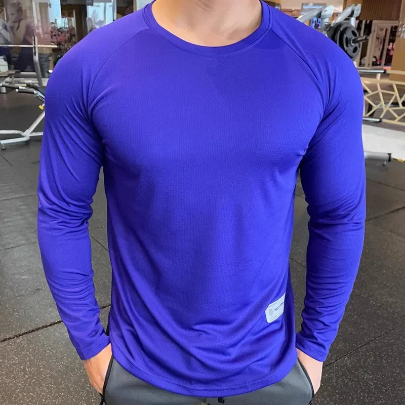 Men's Polyester Long Sleeve Pullover Closure Sportswear T-Shirt