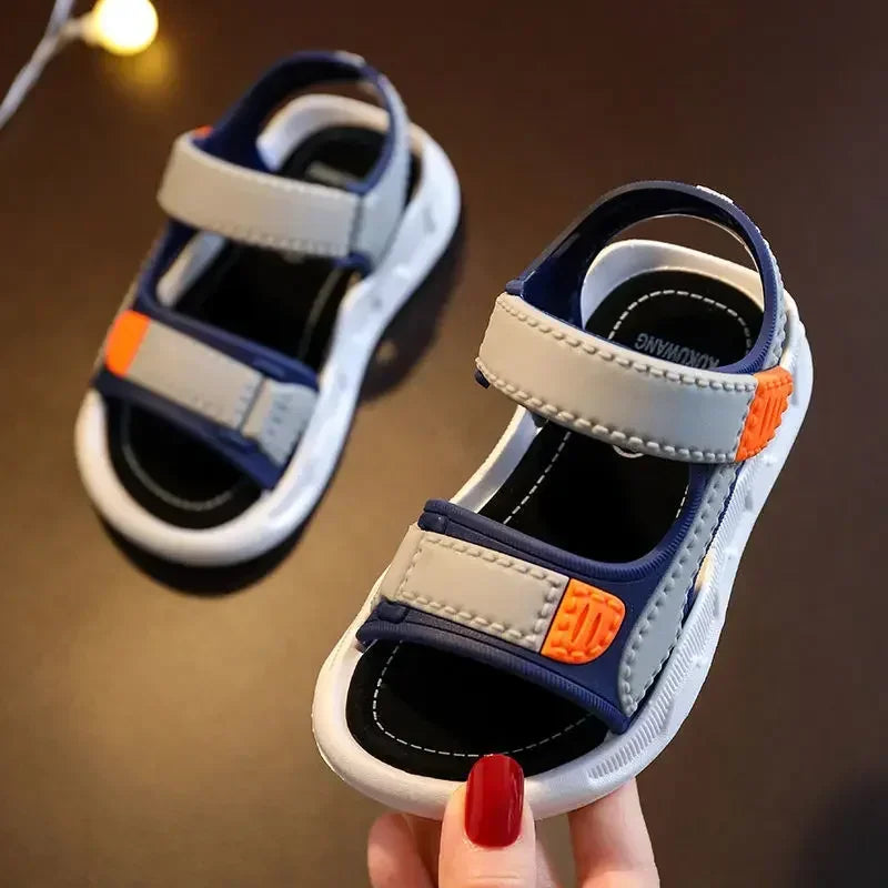 Kid's Leather Open Toe Hook Loop Closure Mixed Colors Sandals