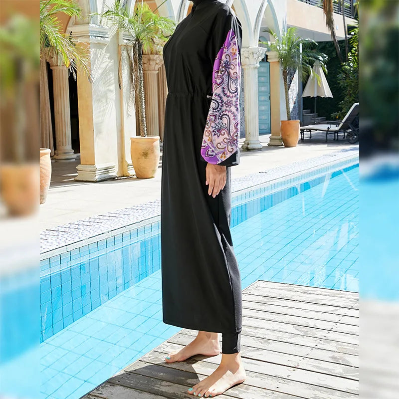 Women's Arabian Nylon Full Sleeves Printed Pattern Swimwear Dress