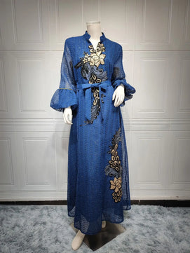 Women's Arabian Polyester Full Sleeve Embroidery Pattern Dress