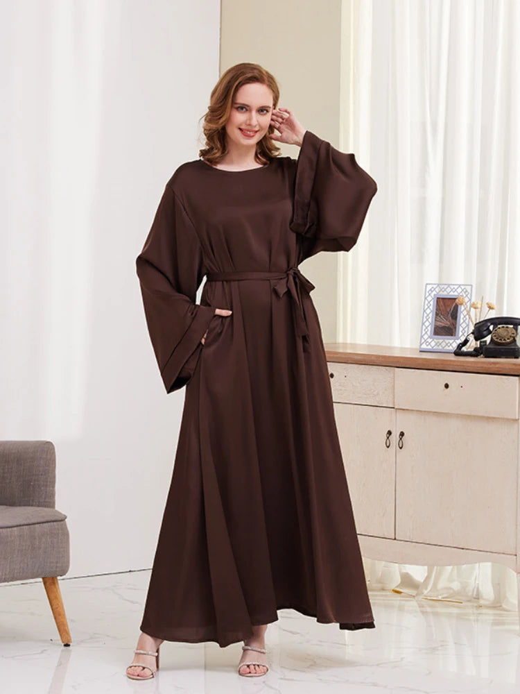 Women's Arabian Polyester Full Sleeves Solid Pattern Casual Dress