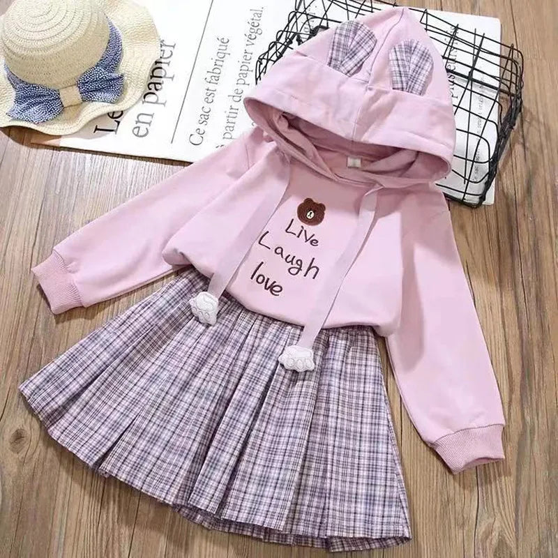 Kid's Cotton Long Sleeves Plaid Pattern Trendy Hooded Clothes