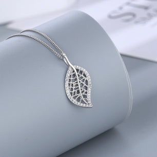 Women's 100% 925 Sterling Silver Leaf Shaped Wedding Necklace