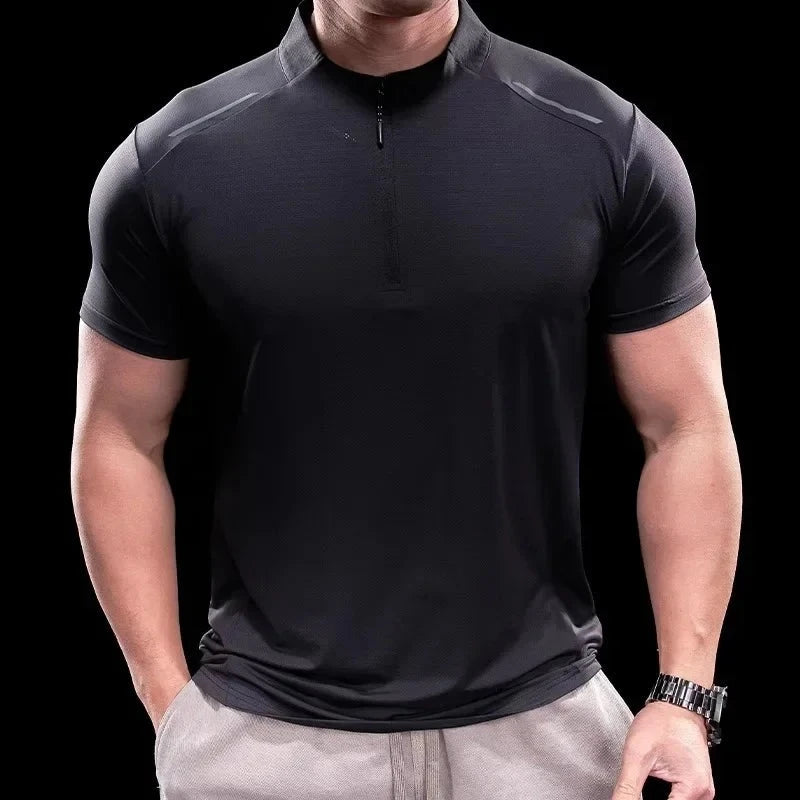 Men's Nylon Short Sleeve Pullover Closure Sportswear T-Shirt