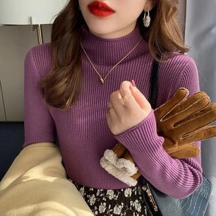 Women's Acrylic Mock-Neck Full Sleeves Knitted Pullover Sweater