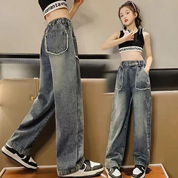 Kid's Girl Cotton Mid Waist Elastic Closure Casual Wear Trousers