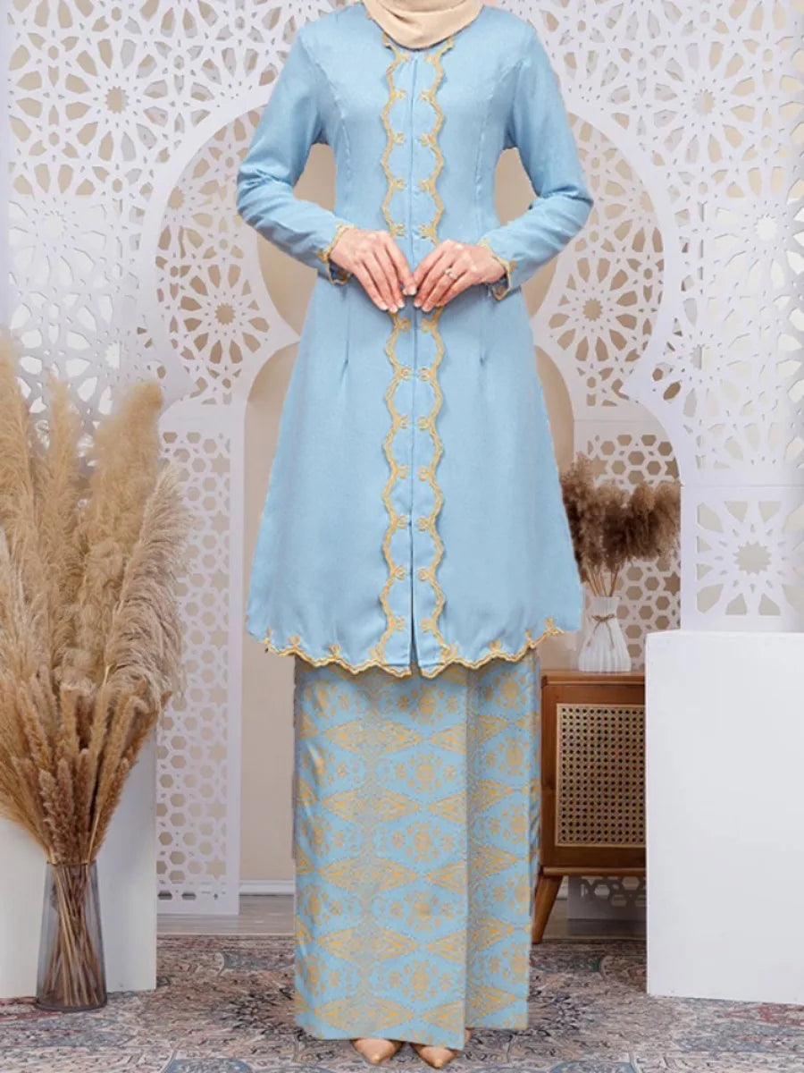 Women's Arabian Polyester Full Sleeves Embroidery Pattern Dress