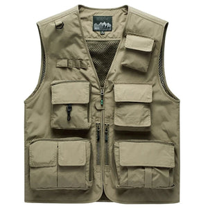 Men's Polyester V-Neck Sleeveless Zipper Closure Solid Jacket