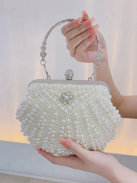 Women's Metallic Pearl Pattern Classic Bridal Wedding Clutch