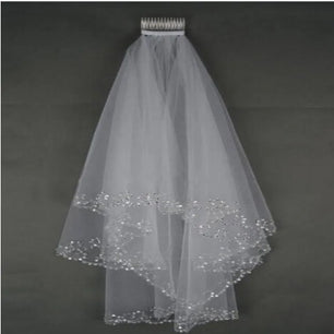 Women's Polyester Bead Edge Two-Layer Trendy Bridal Wedding Veils