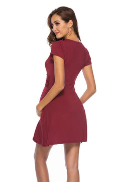 Women's Polyester V-Neck Short Sleeves Solid Maternity Dress