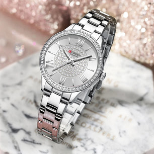 Women's Alloy Case Folding Clasp Round Waterproof Quartz Watch