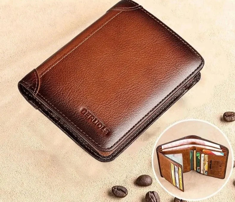 Men's Genuine Leather Solid Pattern Card Holder Trendy Wallets