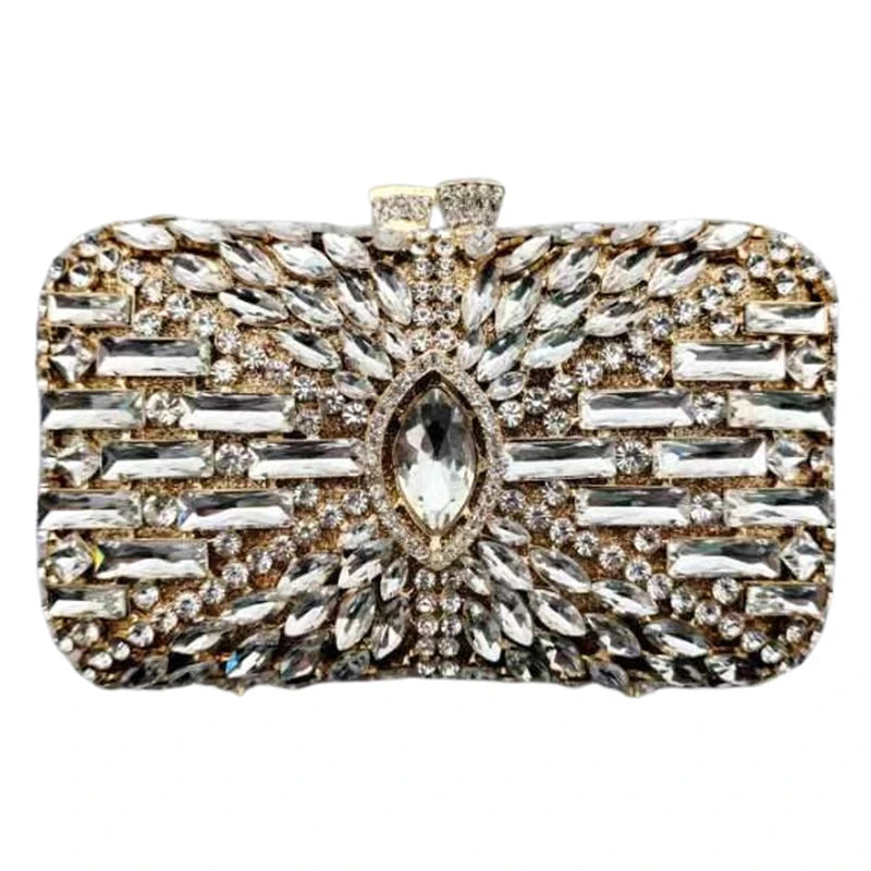 Women's Metallic Hasp Closure Rhinestone Pattern Wedding Clutch