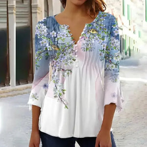 Women's Polyester V-Neck Long Sleeves Floral Pattern Mini Blouse