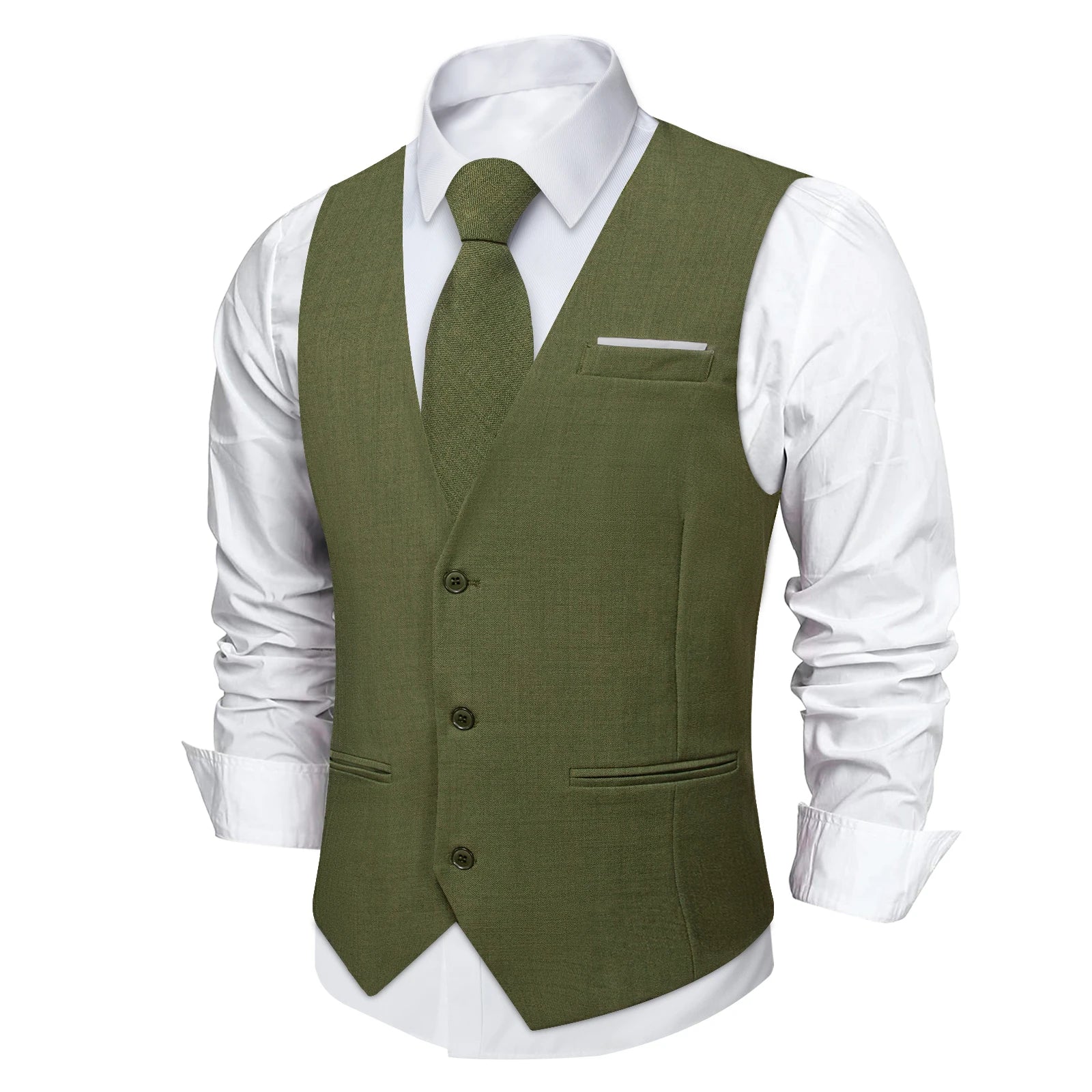 Men's Cotton V-Neck Sleeveless Plain Single Breasted Formal Vests