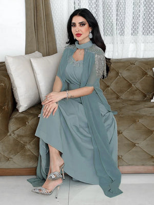 Women's Arabian Polyester Full Sleeves Rhinestone Pattern Dress