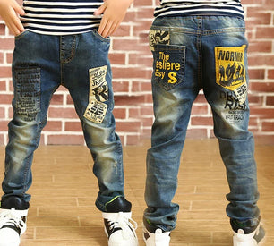 Kid's Cotton Mid Waist Elastic Closure Casual Wear Denim Pants