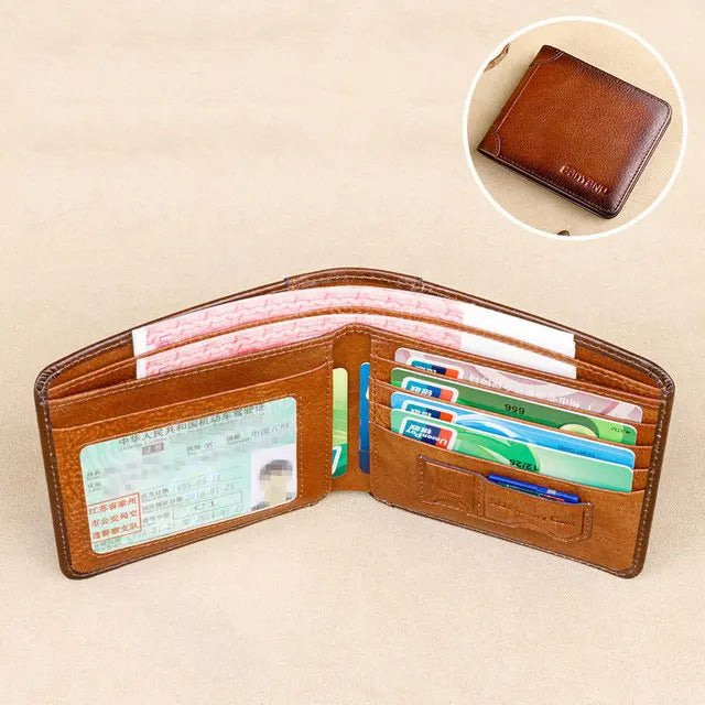 Men's Genuine Leather Zipper Letter Pattern Large Capacity Wallet