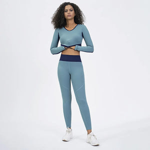 Women's Spandex O-Neck Long Sleeves Push Up Yoga Fitness Set