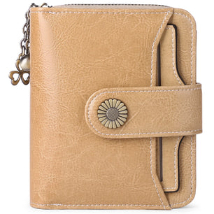 Women's Genuine Leather Zipper Hasp Closure Card Holder Wallet