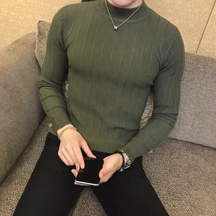 Men's Polyester Turtleneck Full Sleeves Solid Pattern Sweater