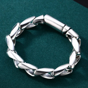 Men's 100% 925 Sterling Silver Geometric Pattern Chain Type Bracelet