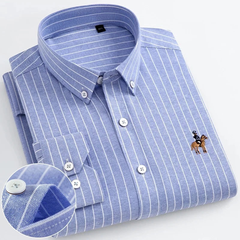 Men's 100% Cotton Single Breasted Full Sleeve Striped Casual Shirt