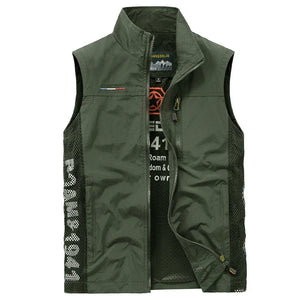 Men's Polyester Stand Collar Sleeveless Zipper Closure Solid Jacket