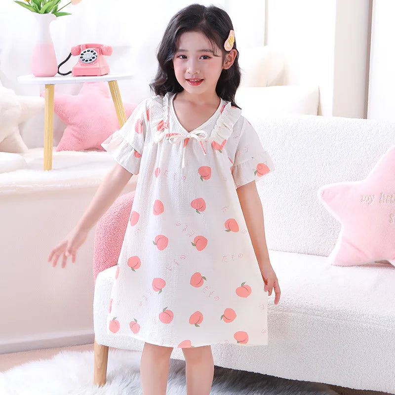 Kid's Girl Polyester V-Neck Short Sleeves Trendy Nightgowns Dress