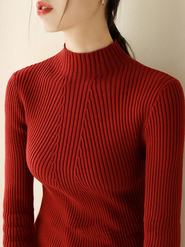 Women's Polyester Turtleneck Full Sleeves Knitted Pattern Sweater